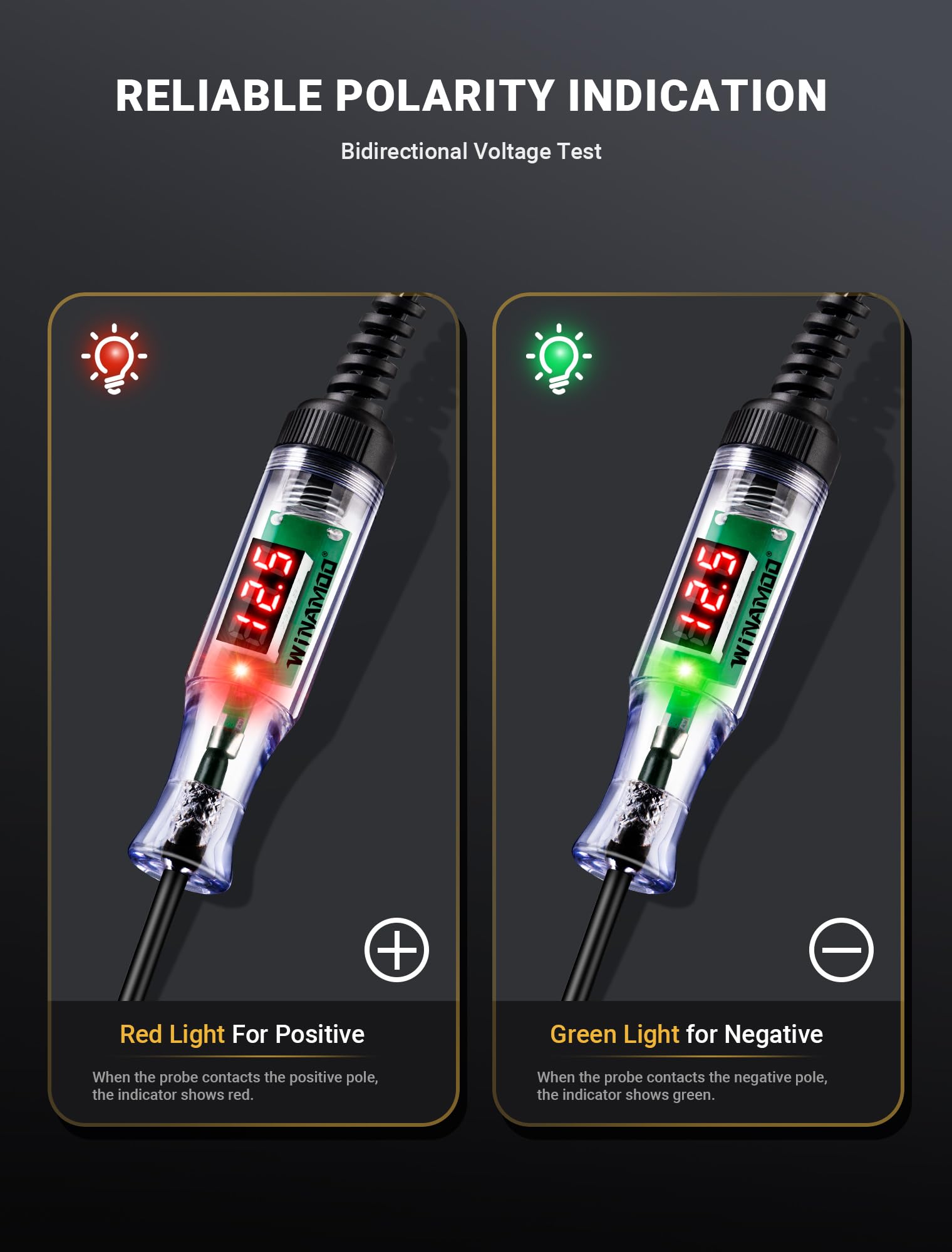 Automotive Test Light with 3-48V LED Digital Voltage Display, Auto Circuit Tester with Voltmeter & Dual Color Polarity Indicate, Electric Test Pen w/Stainless Probe for Car/Truck/SUV Checker