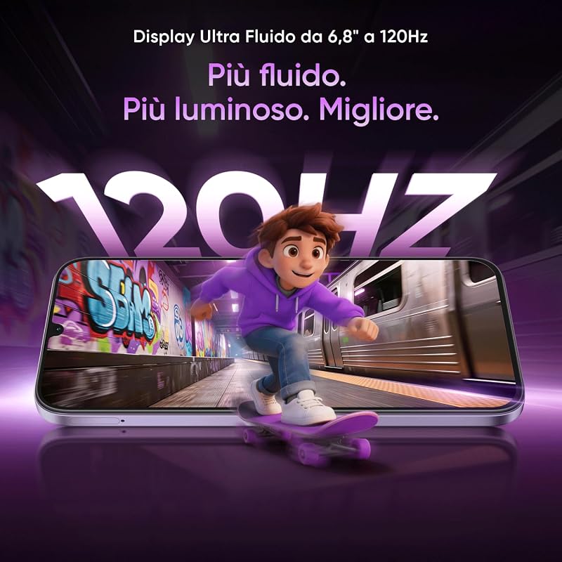 Smartphone realme P4 Lite 4G, 4GB+128GB, Display LCD HD 120Hz 6,8", Batteria Titan 6600mAh, Ricarica 15W, Ricarica inversa 6W, IP64, Sistema Next AI, Viola Pulse (Senza caricabatterie)