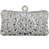 Boutique De FGG Mini Pearl Clasp Crystal Clutch Purses for Women, Evening Bags Wedding Handbag, Party Rhinestone Clutch Bag