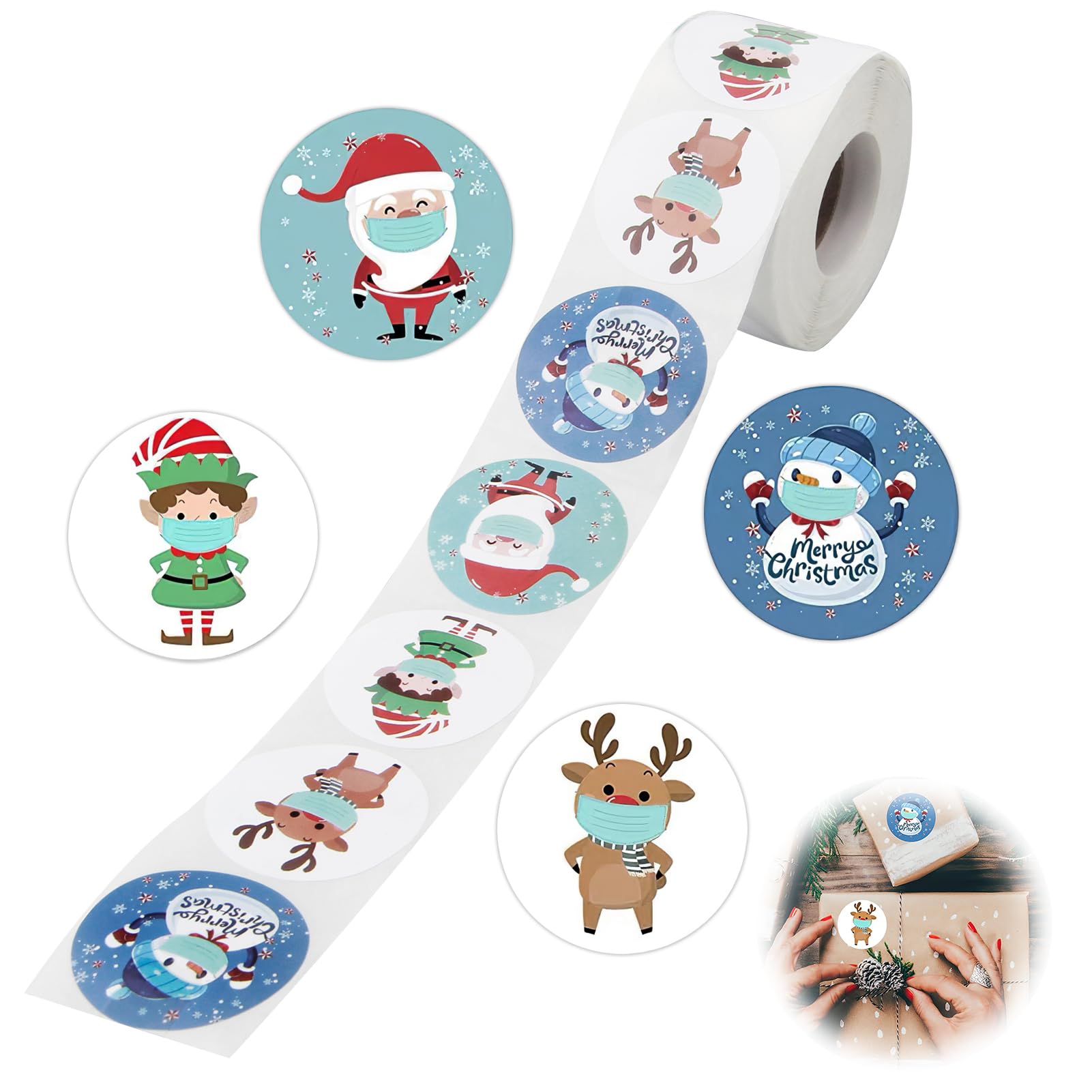 Hugfads 500 Stück Weihnachtsaufkleber, Runder Aufkleber, Dekorative Etiketten für Weihnachten, Papiertüten, Geschenktüten, Geschenkpapier (C)