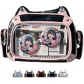 Vobomo Cat Ita Bag Pins Display Backpack for Girls Single Shoulder Bag Purse with Insert for School Comic Con (pink black PU)