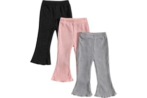 3 Pack Girls Flare Leggings Ribbed Ruffle Bell Bottoms for Baby Girls Casual Comfy High Waist Pants School Yoga Gym Clothes