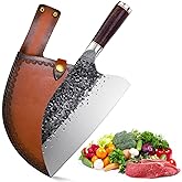 Smith Chu Handmade Forged Serbian Meat Cleaver Knife with Sheath Chef's knvies Full Tang Butcher Knife Outdoor Meat Vegetable Cleaver for Family, BBQ or Camping Gift for Dad