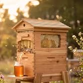 Automatic Beehive Starter Kit - 7 Gravity-Flow Hive Frames for Easy Honey Harvesting - Premium Cedarwood Bee House with Observation Windows - Complete Backyard Beekeeping Kit for Beginners