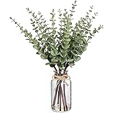 VIERENA 17.5" Artificial Eucalyptus Stems in Glass Vase with Faux Water,Fake Plant Eucalyptus Leaves White Seeds for Centerpiece Table Decorations Farmhouse Wedding Home Greenery Decor (Sage Green)