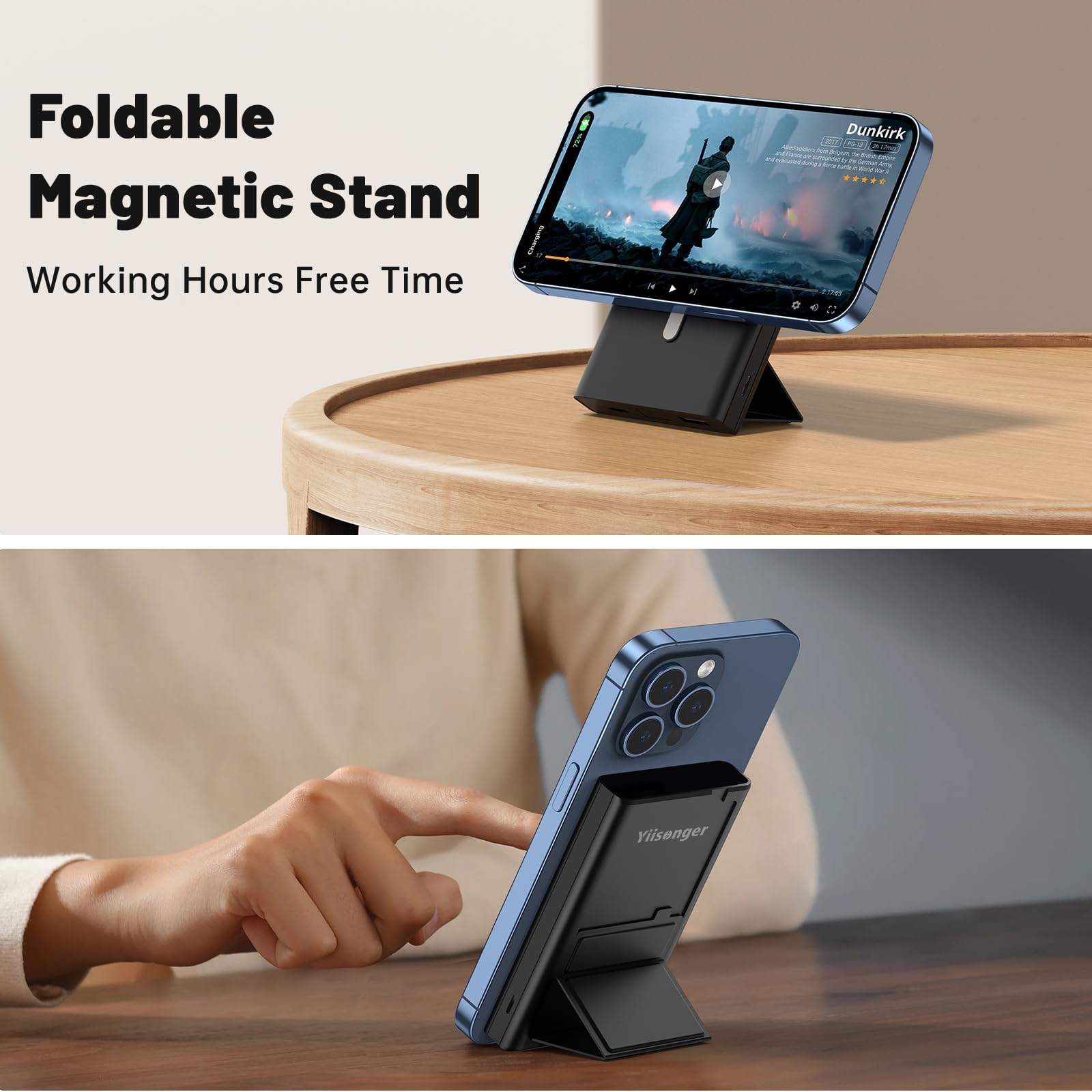 Yiisonger Magnetic Portable Charger - 10000mAh Wireless Power Bank with Stand and USB-C LED Display, Slim Magnetic Battery Pack 22.5W PD Fast Charging for iPhone 15/14/13/12/Pro/Mini/Pro Max