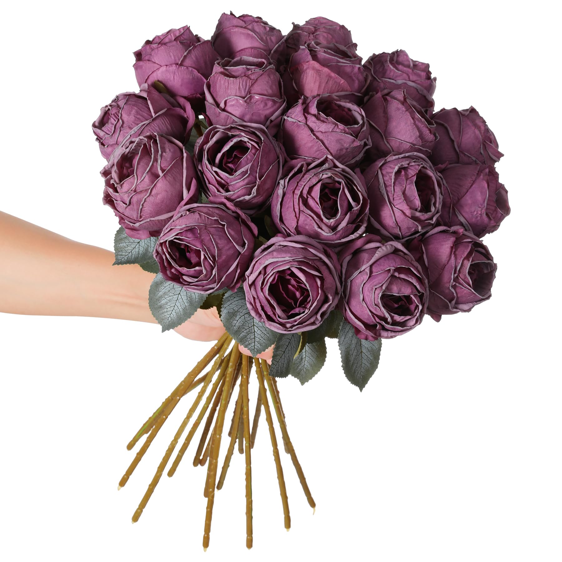 Kisflower Artificial Roses Blue Flower, 20 Inch Tall Single Rose Long Stem Fake Flower, Silk Blossom Rose, Realistic Flower for Table, Office, Party, Wedding, Home Decor (Purple, 10 Pieces)