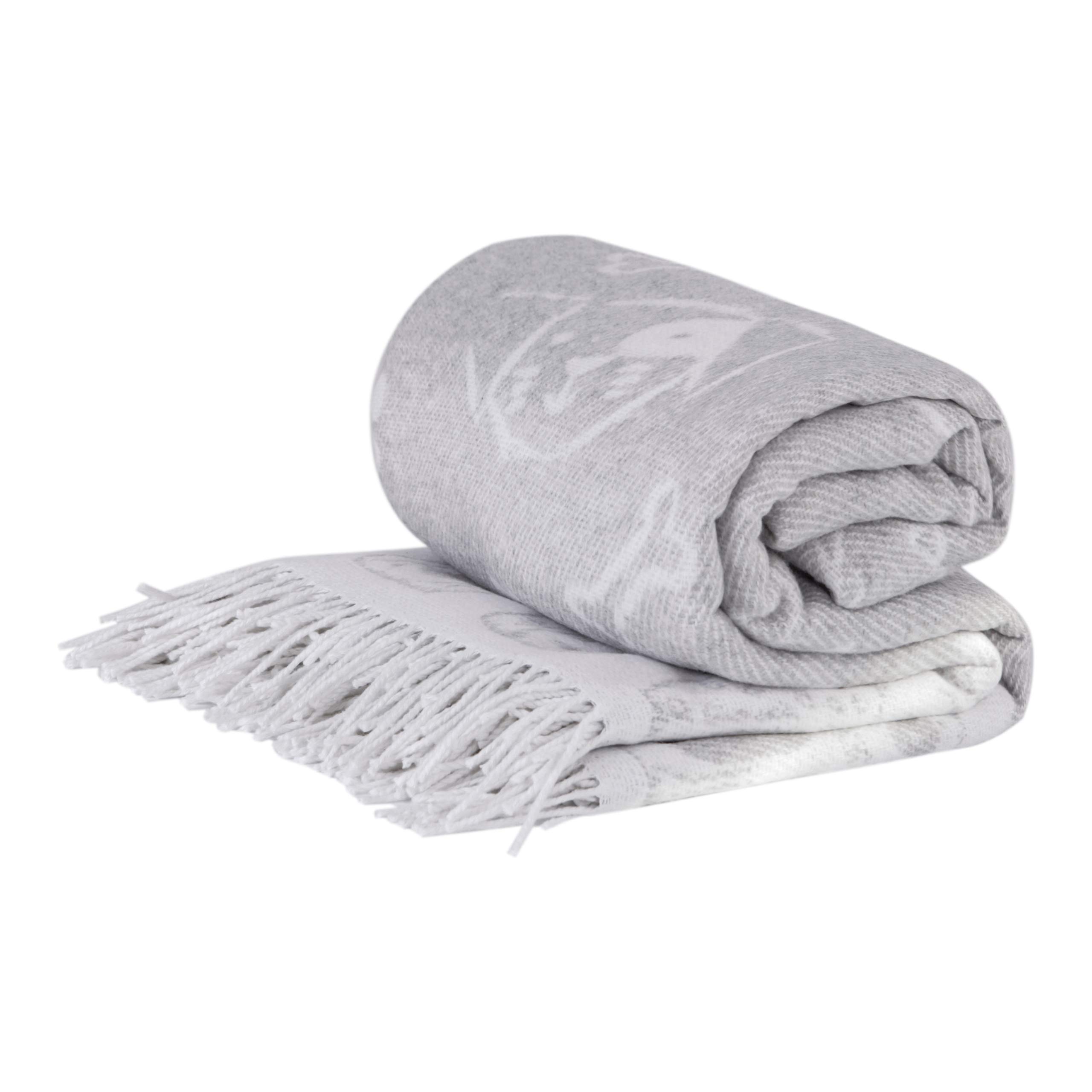 LYHome Cotton Blanket - Soft Throw for Sofas, Bed & Couch. Cosy Outdoor Blankets for Travel, Picnic & Camping. Settee Throws for Armchairs, Garden Furniture (55x79 in | 140x200cm, Grey - White Dogs)