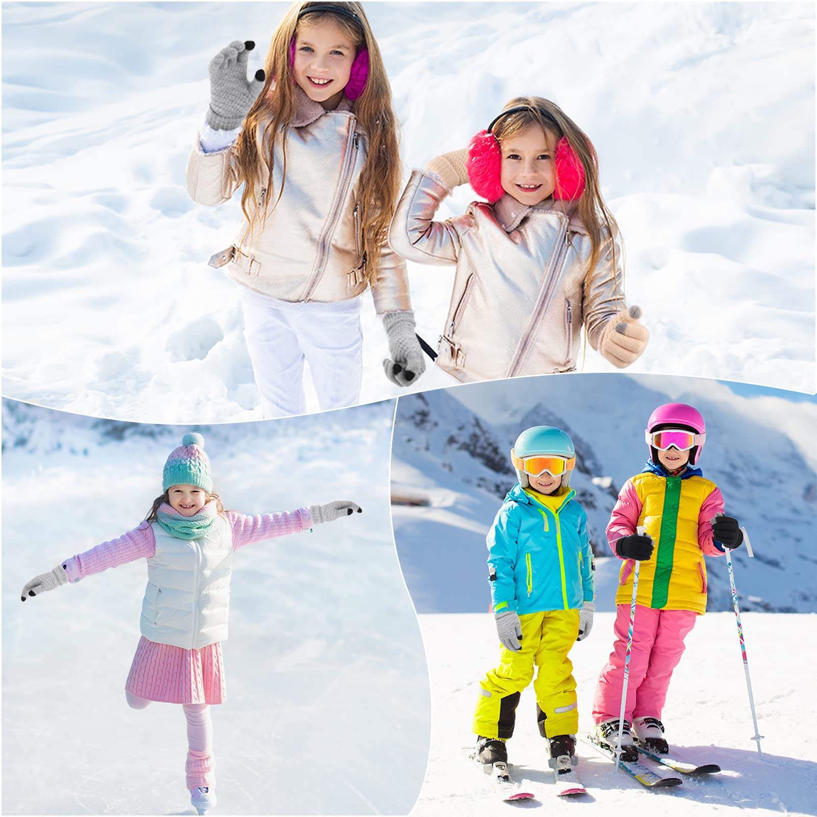 4 Pairs Kids Winter Touchscreen Gloves Warm Fleece Lined Child Knit Gloves Elastic Cuff Winter Texting for Girls Boys