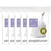 simplehuman Code R 100 Count Custom Fit Liners, Drawstring Kitchen Trash Bags, One-by-One Mess-Free Dispense, Extra Thick &amp; Double Seamed, 50% PCR Plastic, 9-10 Liter / 2.6 Gallon, White