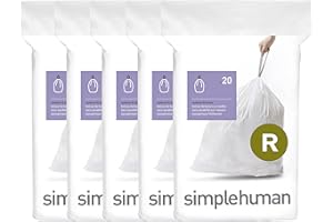 simplehuman Code R 100 Count, Dispenser Pack Custom Fit Liners, Drawstring Trash Bags, 10 Liter / 2.6 Gallon, White