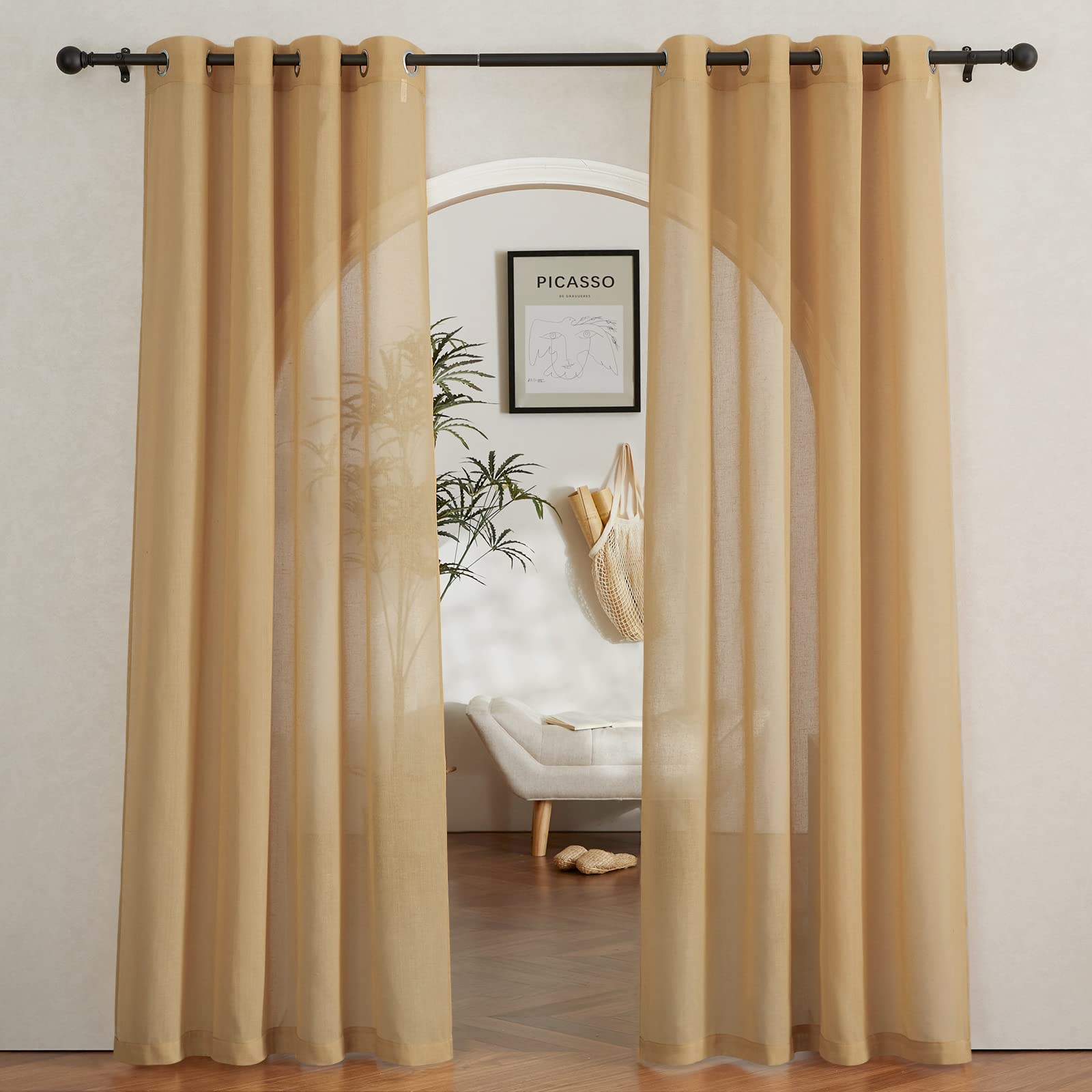 Photo 1 of ****Partial set***

NICETOWN Sheer Linen Curtains 84 inch Long for Bedroom, Grommet Privacy Semitransparent Light Filtering Flax Sheer Window Treatment for Living Room, Desert Yellow, W52 by L84, 