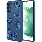 HTXWXJC Phone Case for Galaxy S22 Case, Samsung S22 SM-S908U Case Shockproof Flexible Bumper TPU Soft Case Butterfly Pattern Phone Cover for Samsung Galaxy S22 Blue Butterfly