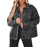 Jean Jacket for Women Distressed Long Sleeve Oversized Denim Trucker Jackets Coat