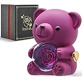 Mikasol Romantic Teddy Purple Bear with Preserved Rose - Real Rose in Elegant Black Gift Box for Anniversaries, Weddings, Bridal Showers, and Mother's Day