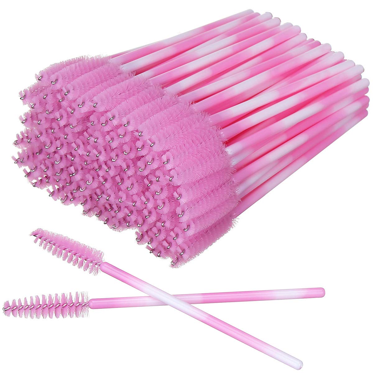 Akstore 100 Pack Multicolor Disposable Eyelash Mascara Brushes Eyelash Brush Wands Applicator Makeup Brush Tool Kits (Pink)