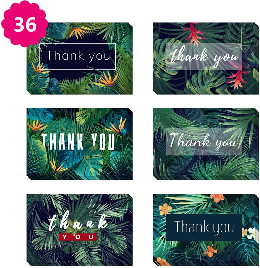 Thank You Cards - 36 Assorted Floral Thick Greeting Cards & Envelopes - Perfect for Weddings - Baby Shower - Graduations - Kids - Business - 4x6 Photo Size, Blank Inside
