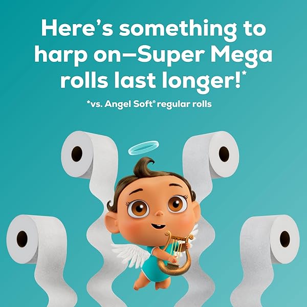 ANGEL SOFT TOILET PAPER, 12 SUPER MEGA ROLLS = 72 REGULAR ROLLS, SOFT AND STRONG TOILET TISSUE