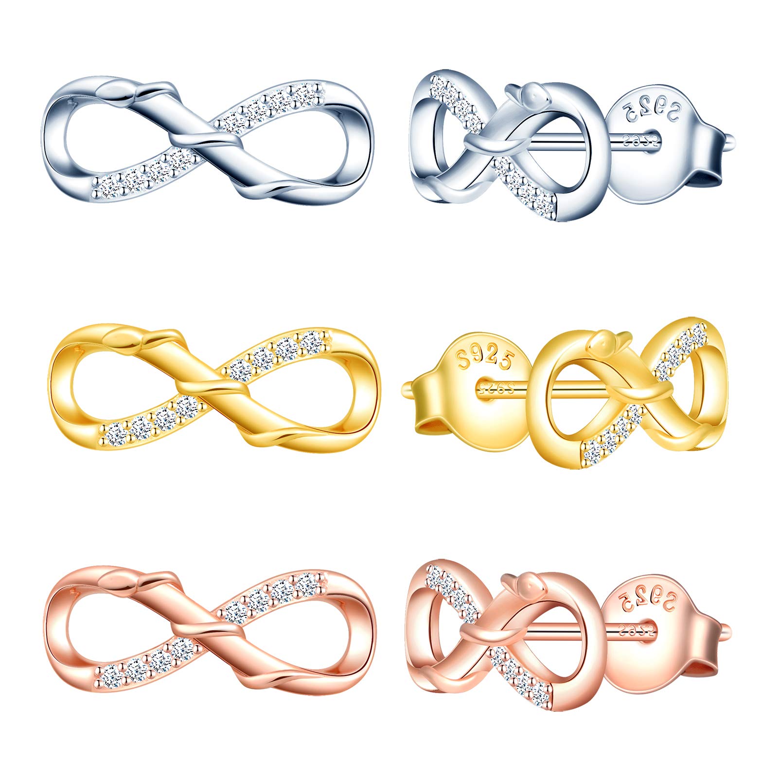 MicLee Woman's girl's Earrings studs, 925 Sterling silver animal earrings, Mini snake infinity symbol earrings studs, Inlaid zircon