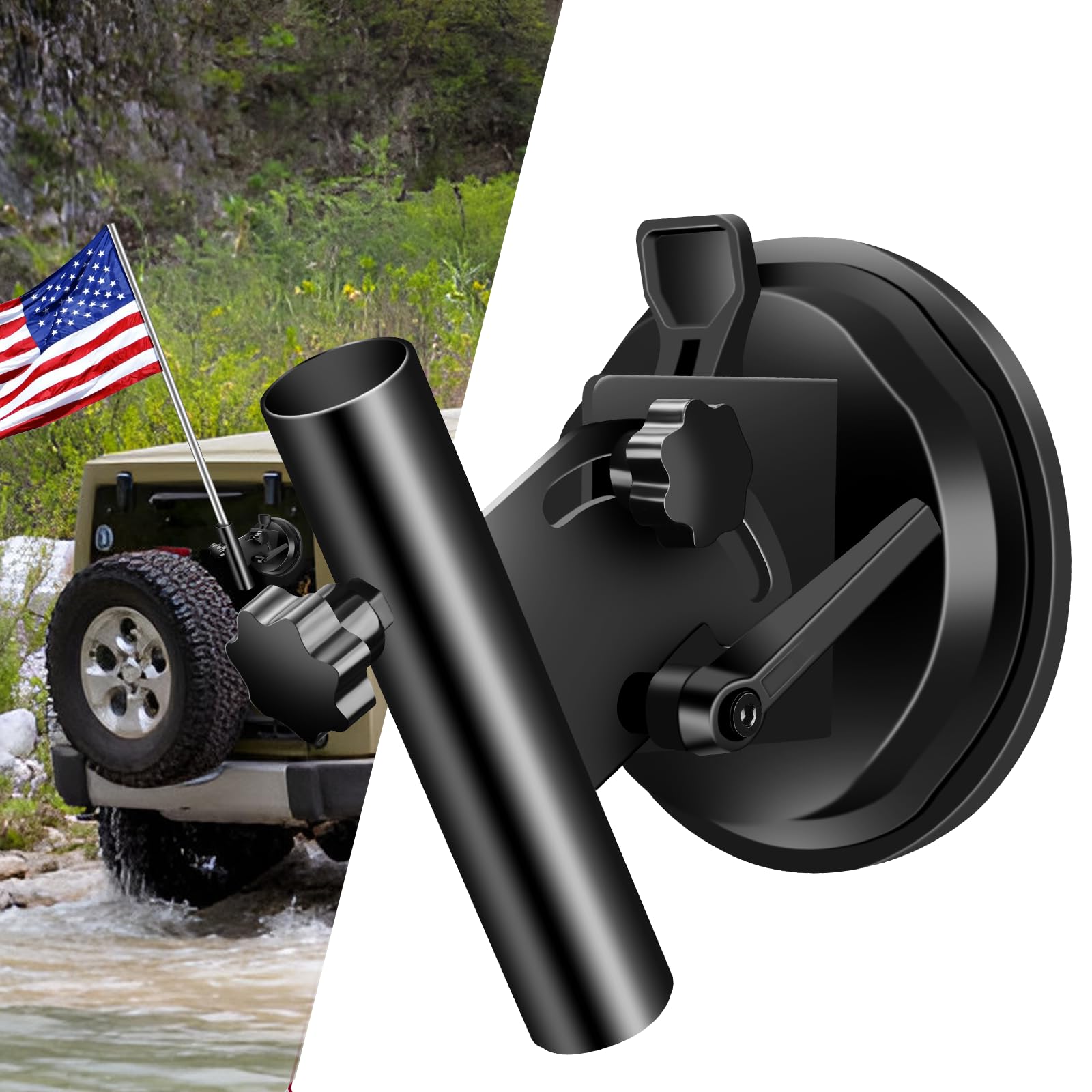 Photo 1 of HIFOR Car Flag Pole, Suction Cup Flag Holder, Mount for RV, Truck, Trailer, SUV (Adjustable Angle, Black)