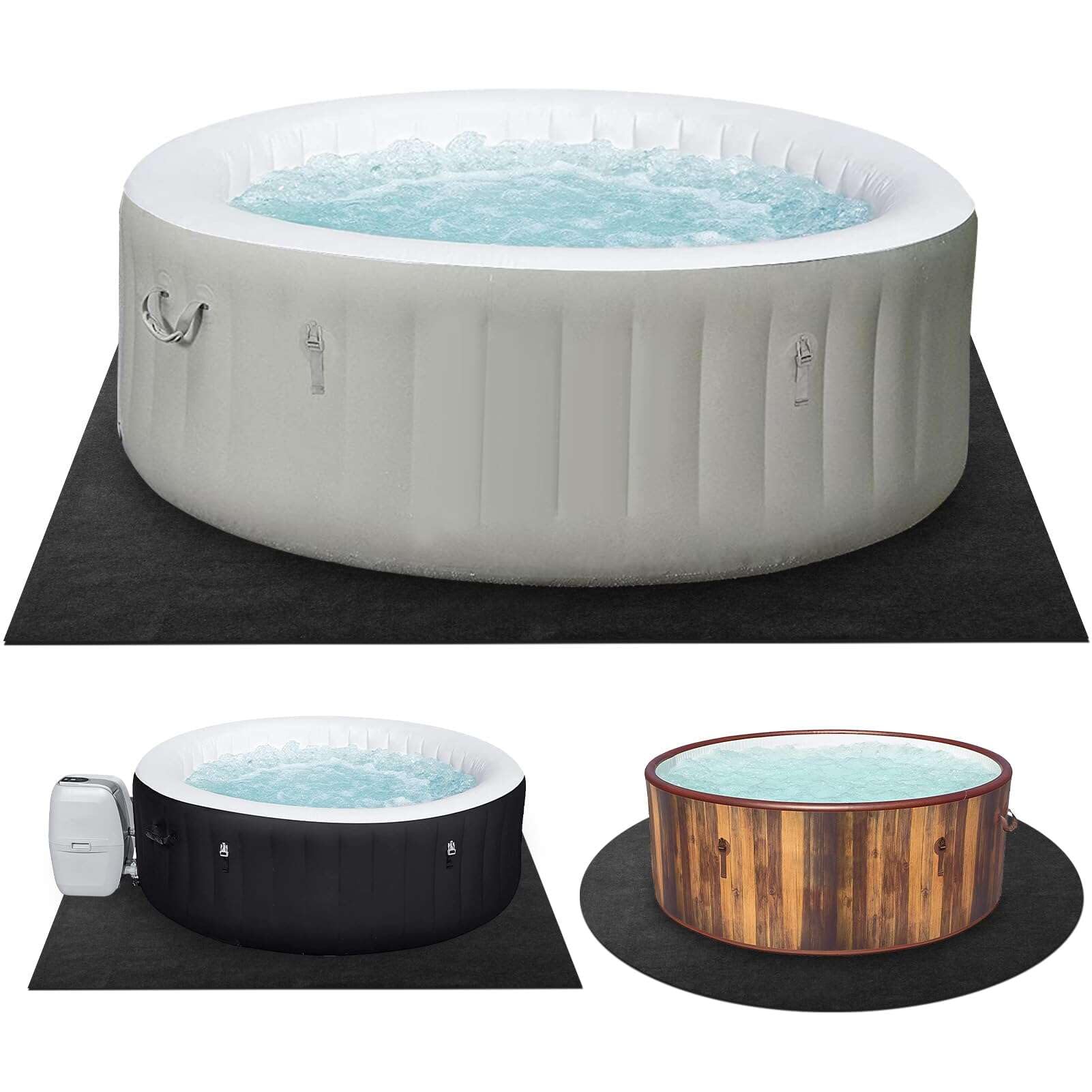 Photo 1 of TIXANF 100x100 Inch Hot Tub Mat, Inflatable Hot Tub Mat, Large Washable Floor Protection Mat, Portable Spa Pool Accessories, Waterproof Non-Slip Underlining Absorbent Spa Pool Floor Base Protection