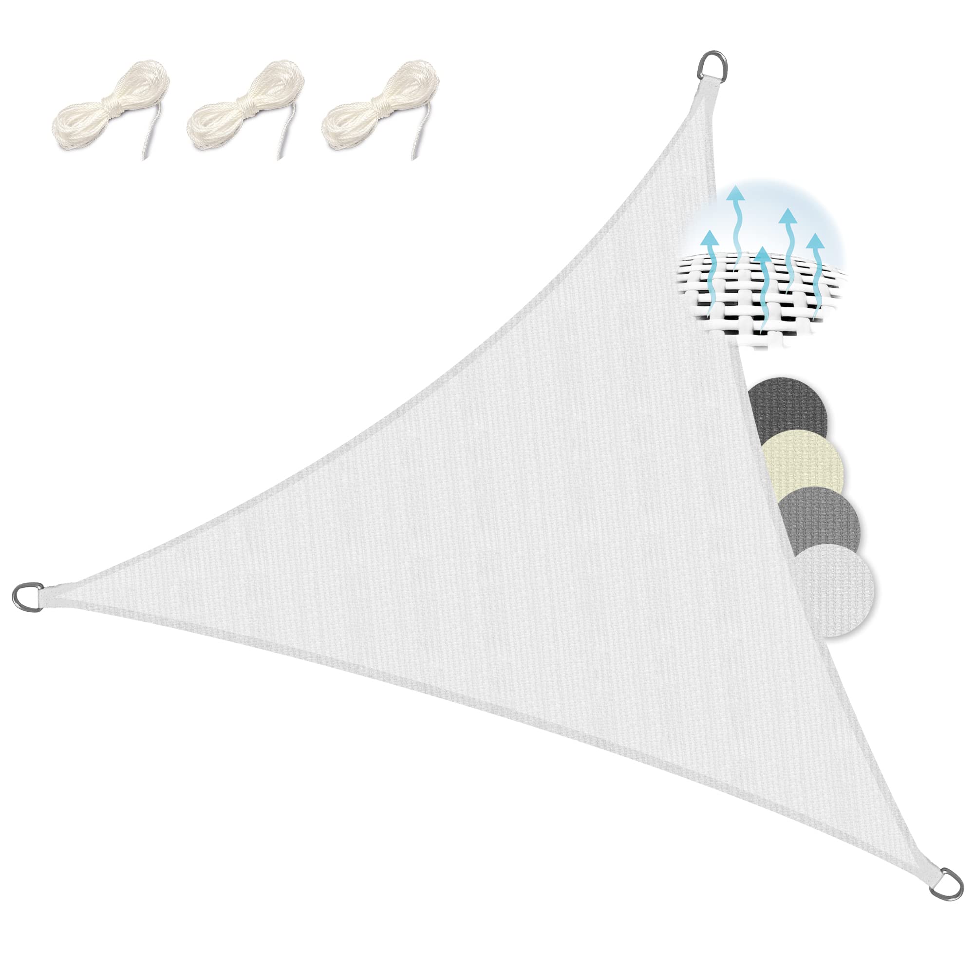 Sol Royal SolVision HS9 – Triangle Sun Shade Sail 3,6x3,6x3,6 m HDPE Breathable & UV-light resistant Sun Protection Terrace, Balcony, Pool & Garden – Sun Sail 360x360x360 cm Shade Fabric White