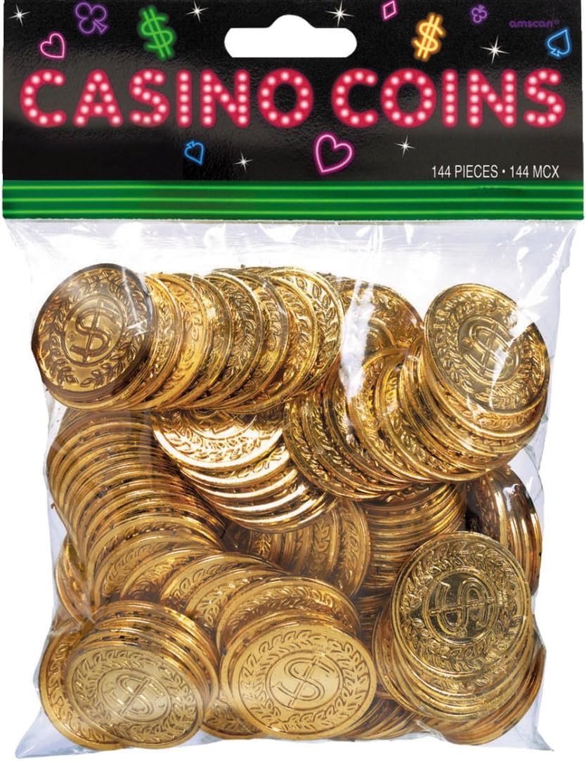 Amakando Coin Slot Machine - golden | 144 Casino Coins | Games Accessories | Dollar Tokens