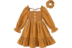 Happy Town Toddler Girl Dress Long Sleeve Linen Vintage Baby Fall Winter Outfits Clothes