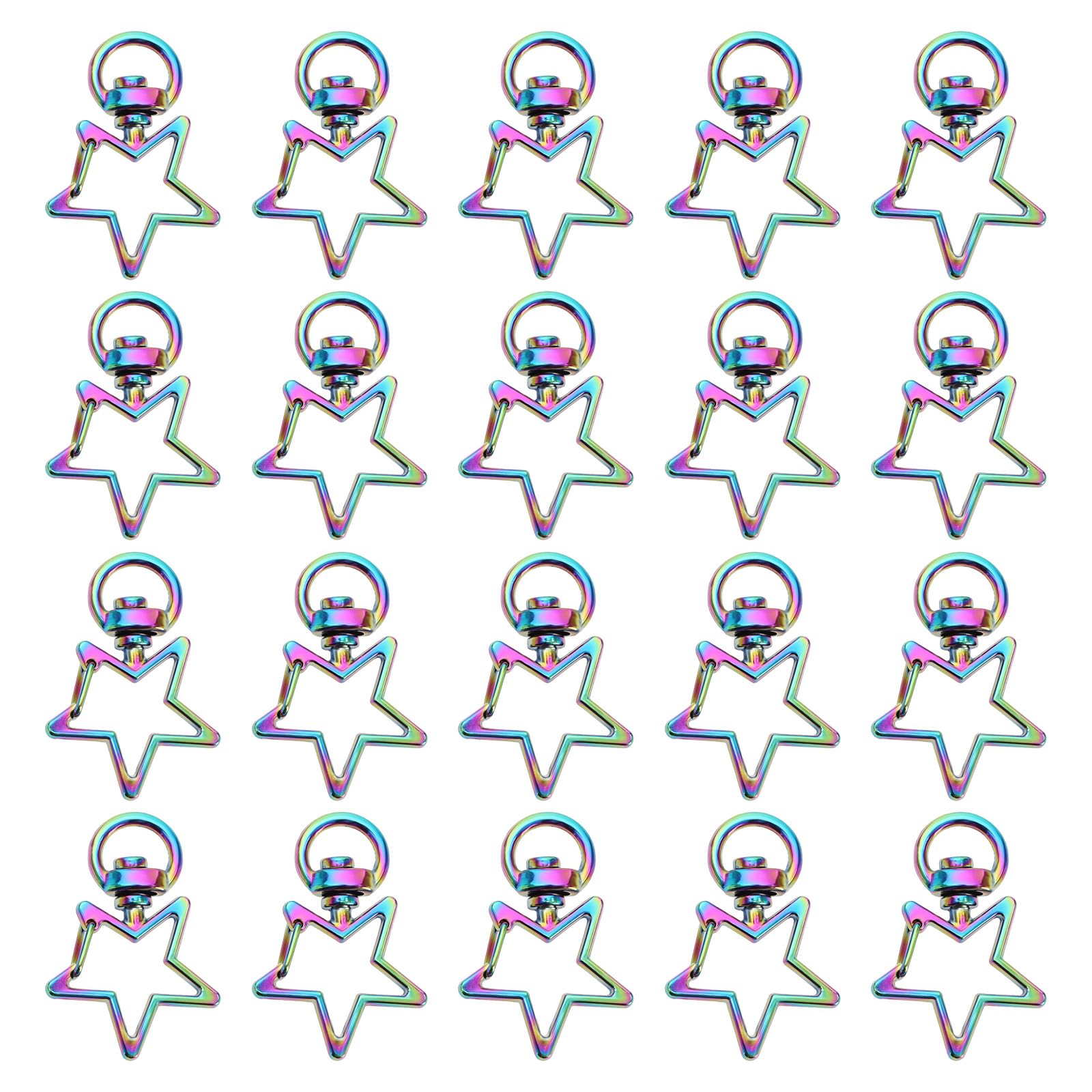 eMagTech 20PCS Star Shape Lobster Clasp 35x24mm Colorful Metal Star Shape Carabiner Hook Swivel Lobster Clasp Snap Pentagram Keychain for Crafts and Decor