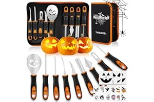 Tavolozza Fine Arts Professional Pumpkin Carving Kit, 26 PCS Heavy Duty Stainless Steel Tools with 9 Knives, Saw & Scoop, Hal