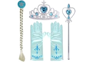 Yosbabe Princess Elsa Dress up Party Accessories Princess Dress up Jewelry Play Toy Set for Girls Party Favors Set - Elsa Crown Tiara Gloves Wig and Wand