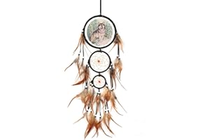 Ipoouer Wolf Dream Catcher Big Authentic Wall Decor Real for Bedroom Boys Girls Kids Indian Handmade Home Decorations (Green)