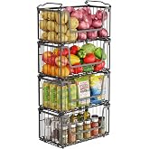 4 Pack Foldable Wire Basket for Pantry Organizers and Storage | Stackable Vegetable Fruit Basket for Kitchen Counter, Black P