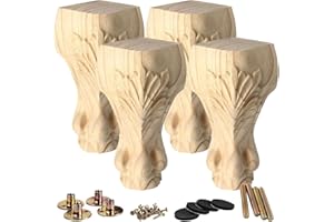 La Vane 4 inch / 10cm Wooden Furniture Legs, Set of 4 European Style Solid Wood Carving Furniture Replacement Feet Decoration for Sofa Cabinet Wardrobe Table Loveseat