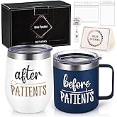 Lifecapido Nurse Gifts for Women, Before Patients & After Patients 12oz Mug & Wine Tumbler Set, Dental Assistant Appreciation Gifts for Nurses Doctors Physicians Dentists(White & Navy Blue)