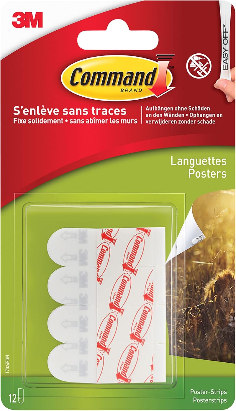 Command Poster Strips 12 Pack White Damage Free Hanging Brand New