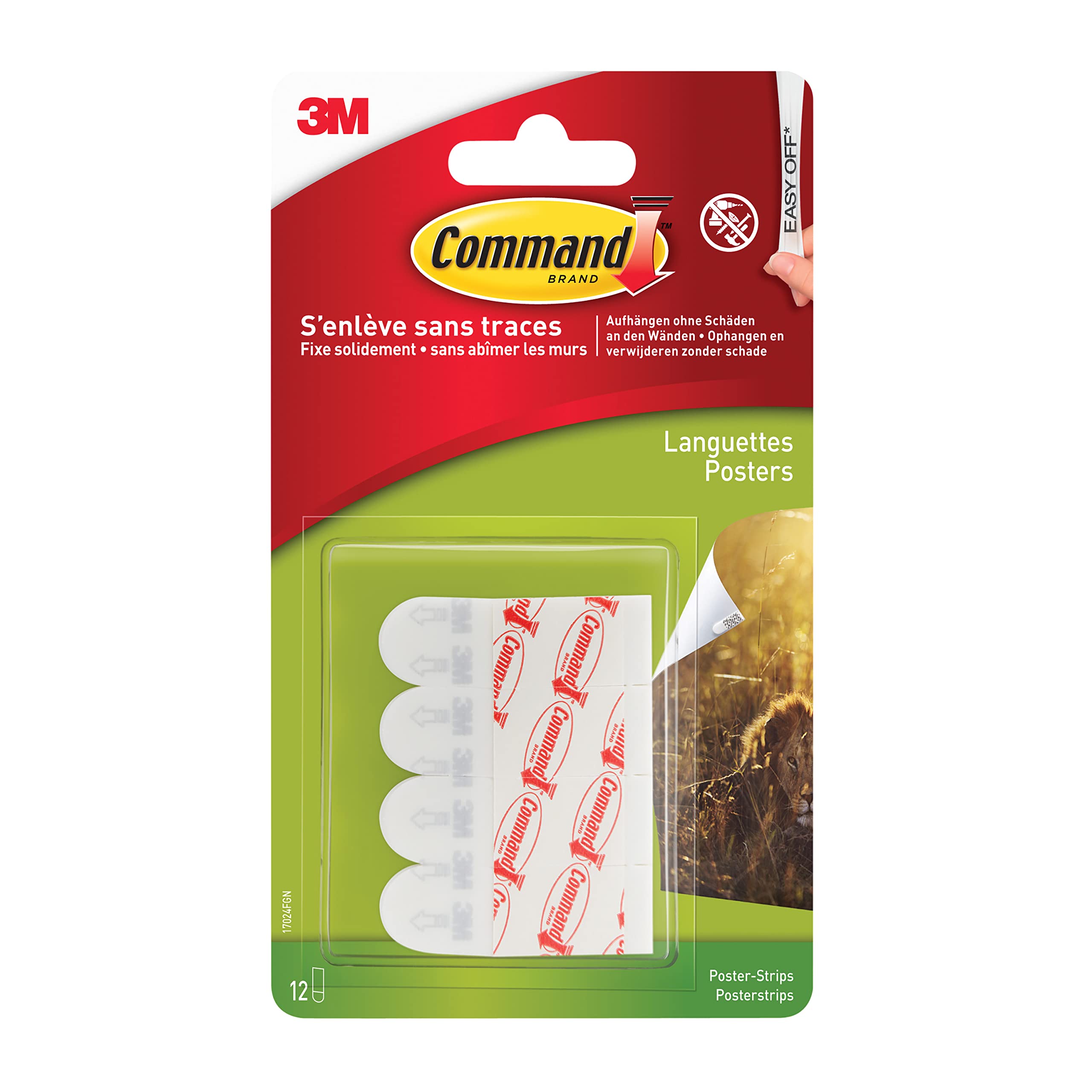 Command Poster Strips, Pack of 12 Adhesive Strips, White - Damage Free Hanging