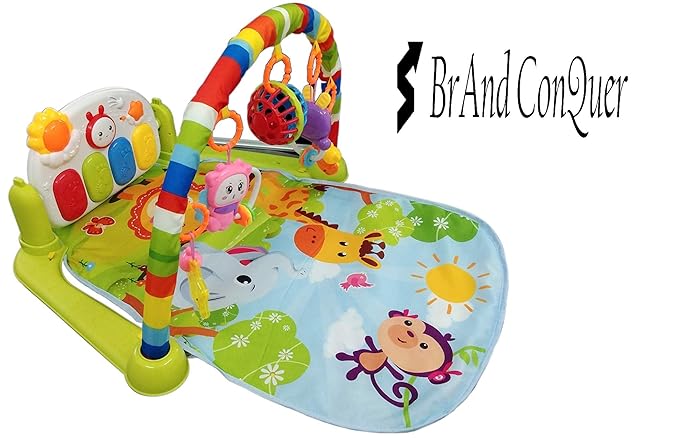 Brand Conquer Kick and Play Newborn Toy with Piano for Baby, Lay and Play, Sit and Play, Activity Toys, Play Mat Activity Gym for Baby (Green and Orange)