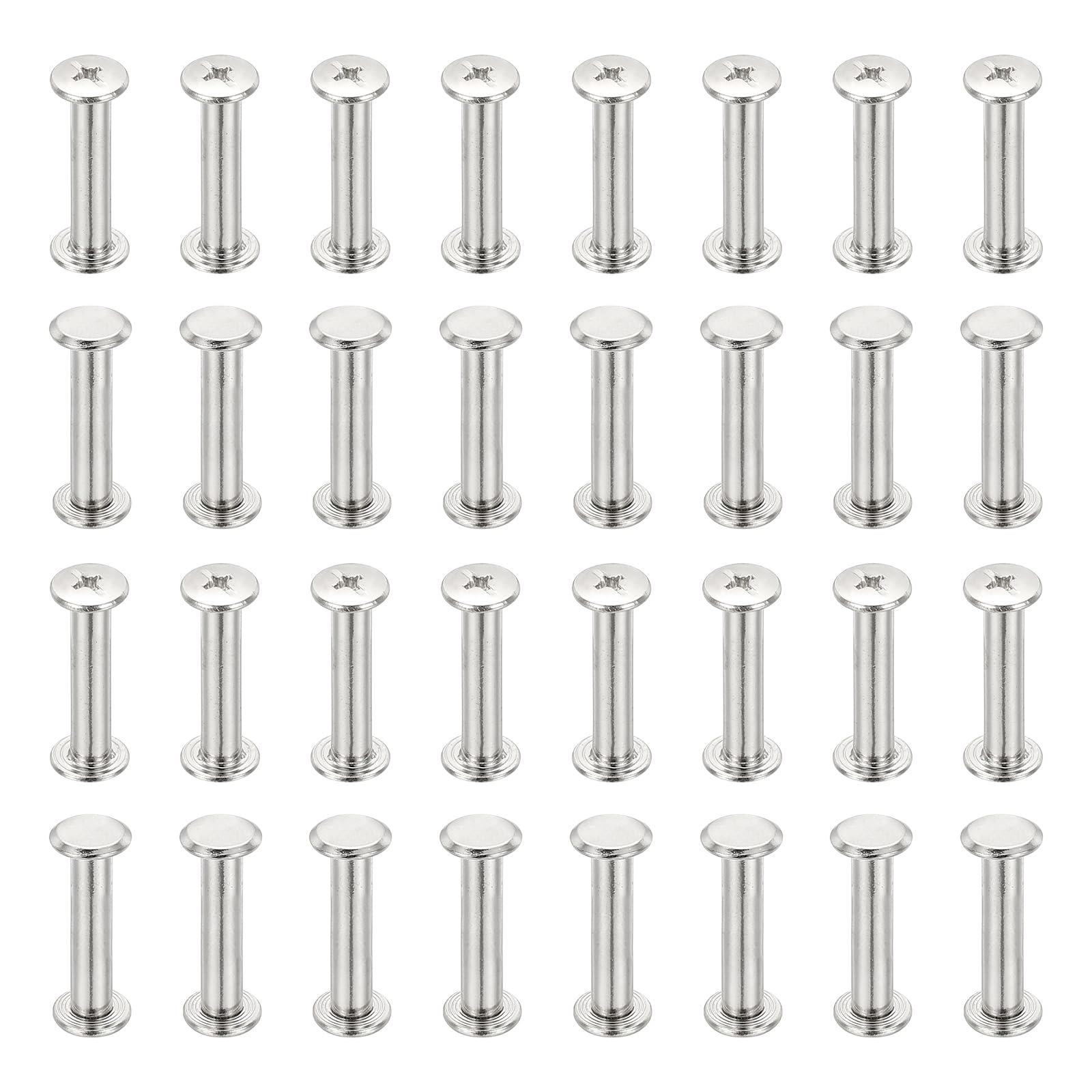 PATIKIL Chicago Screws, 50 Sets M5x26mm Carbon Steel Copper Plating Chicago Screw Phillips Binding Post Screw Rivets for Leather Belt Scrapbook Photo Albums, Silver Tone