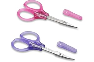 PAFASON Stainless Steel Curved and Straight Eyebrow Grooming Scissor Set with Safety Cover for Trimming Shaping Eyelash Extensions Eyebrow