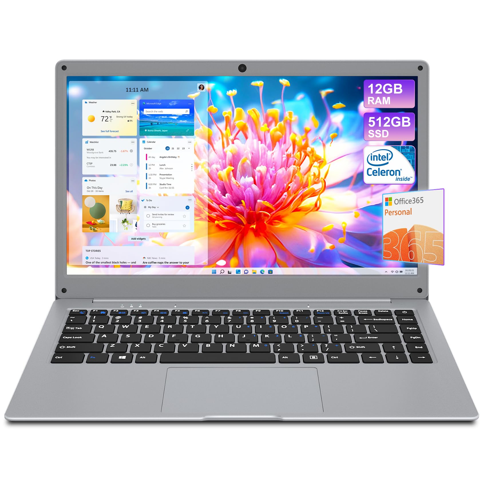 View 1 of jumper Laptop Computer 14 Inch, 12GB DDR4 512GB SSD, Laptops with Office 365 One Year, FHD 1920x1080 Display, Celeron N4000 CPU, 35.52WH Battery, 2.4G+5G WiFi, BT4.0, Portable Business Laptop, Gray.