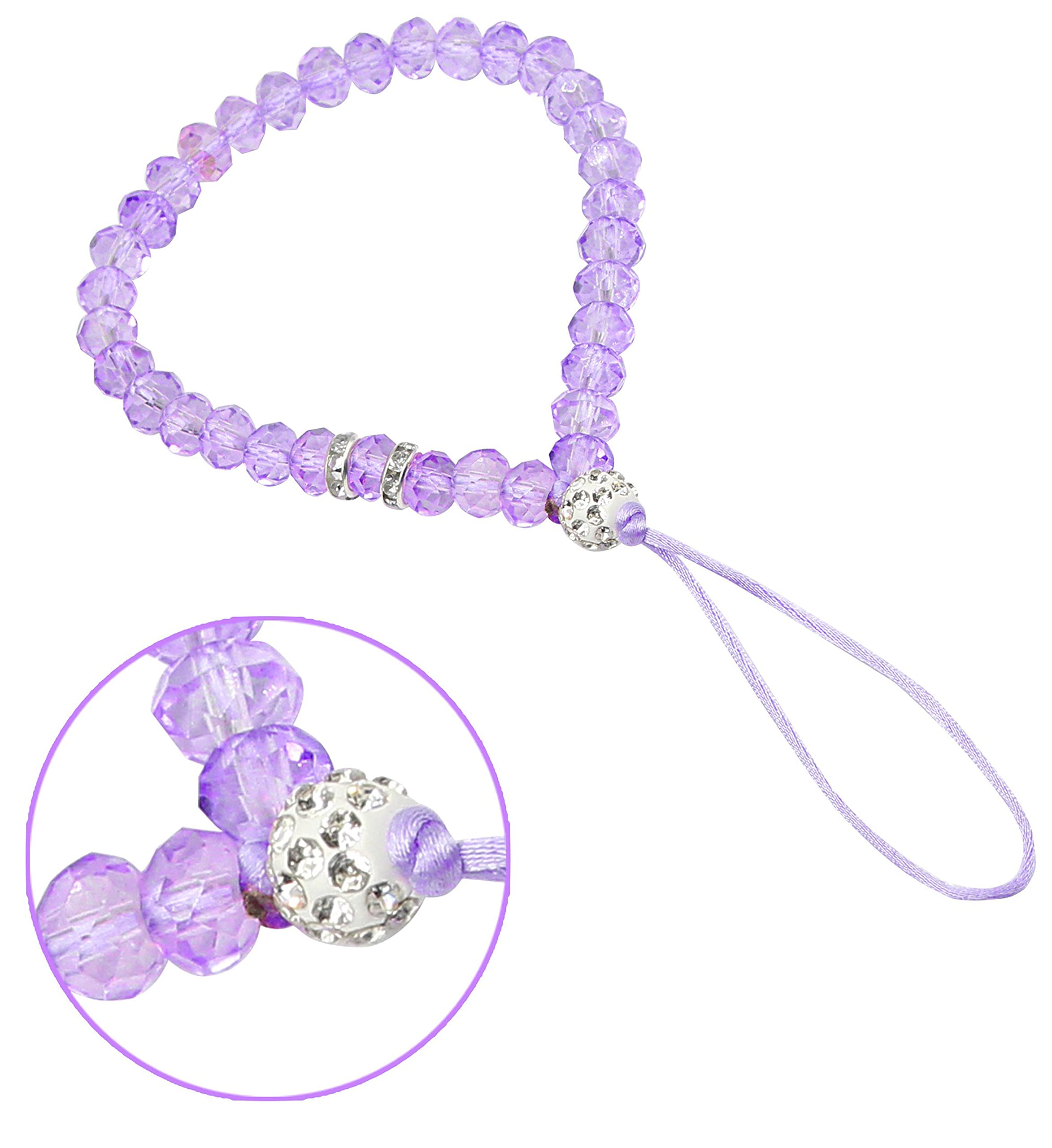 zdyCGTime Cell Phone Lanyard Strap Bling Crystal Beads Hand Wrist Lanyard Strap String for Cell Phone Camera Purse MP3 MP4 iPod PSP Keychain (2 Packs)(17cmBlack&Purple)