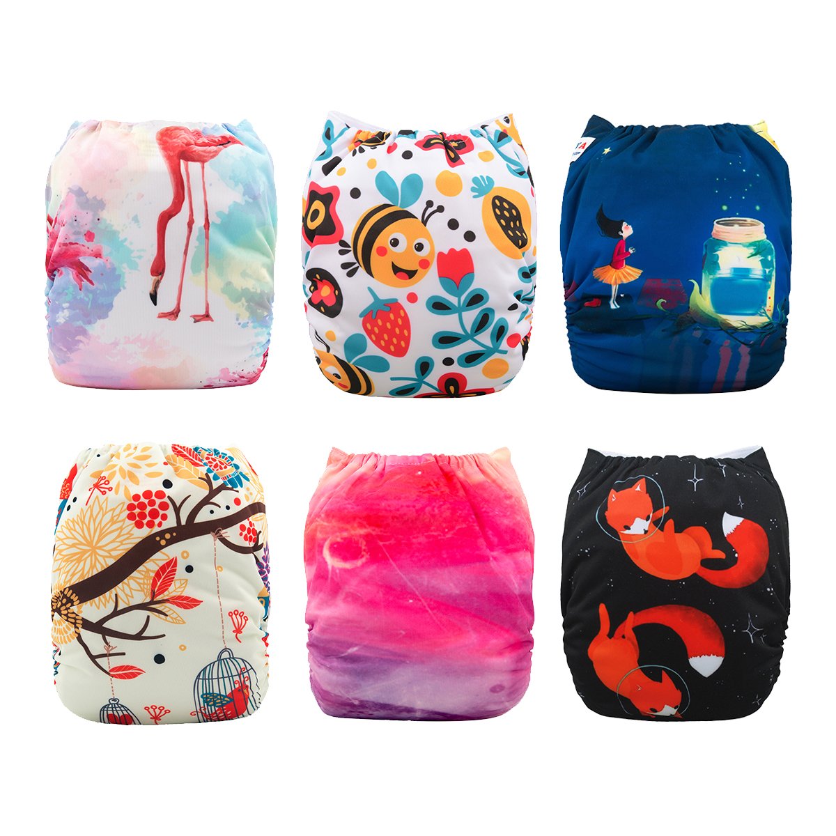 Babygoal Baby Cloth Pocket Diapers for Girls, Reusable 6pcs Nappies + 6pcs