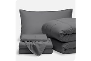 Bare Home Bed-in-A-Bag 5 Piece Comforter & Sheet Set - Twin XL - Goose Down Alternative - Ultra-Soft 1800 Premium Bedding Set (Twin XL, Grey/Grey)