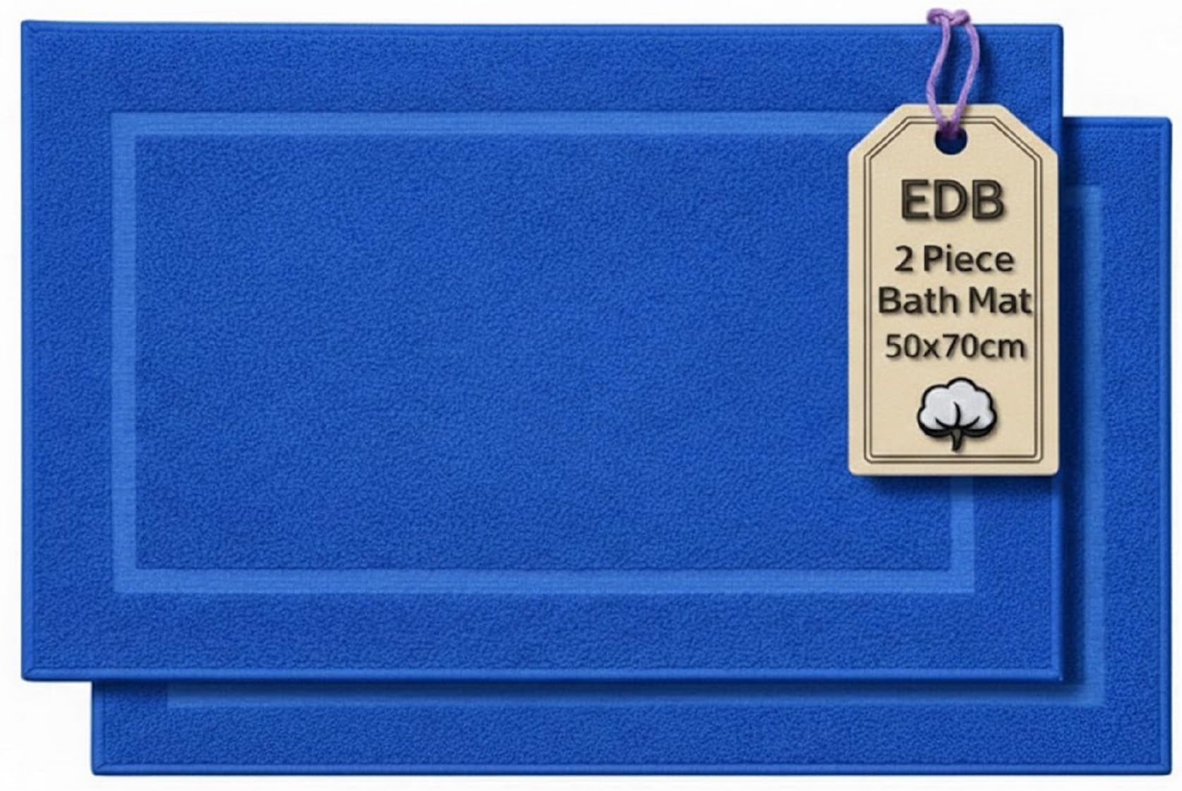 EDB Pack of 2 Terry Toweling Bath Mats Set 100% Cotton Maximum Absorbency Quick Dry 50 x 70 cm Machine Washable Soft 1000-GSM (Royal Blue)