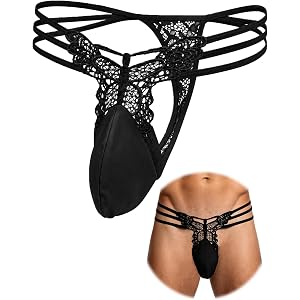 Men's Butterfly Lace Thong Underwear Sissy G-String Strappy Bikini Briefs | Butterfly Lace G-String With Strappy Design Low R