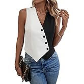 GORGLITTER Women's Trendy Sleeveless Black Vest Tops Button Down Open Front Short Blazer Vest Work Office