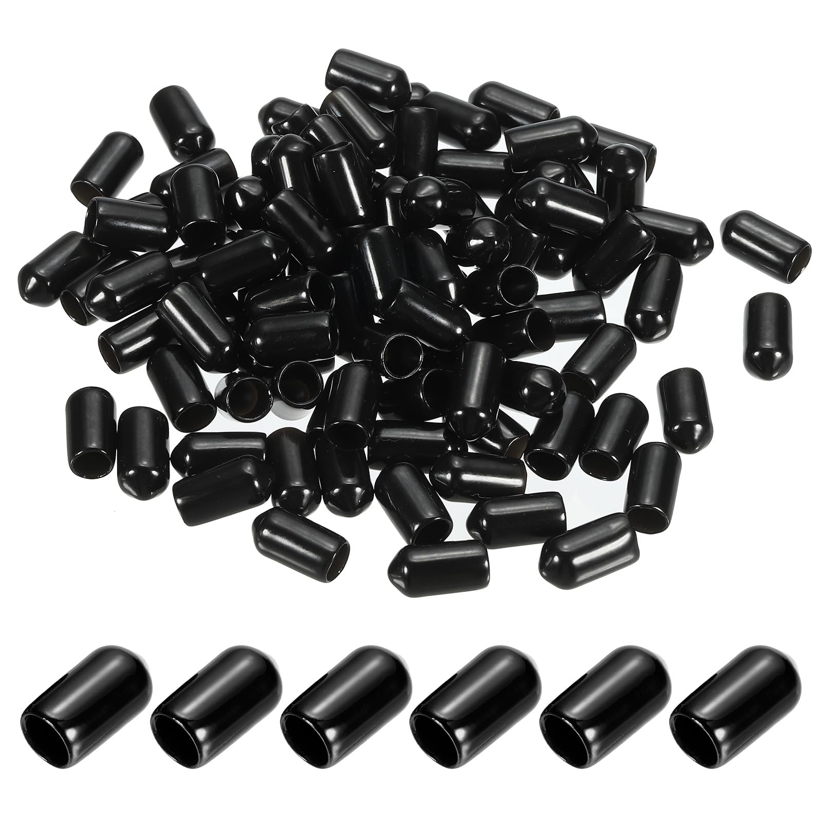 PATIKIL 6.5MM Vinyl Rubber End Caps, 150 Pack Flexible Bolt Screw Covers Caps Round Thread Protector Caps for Metal Tubing Rod Bolts, Black โ image 1