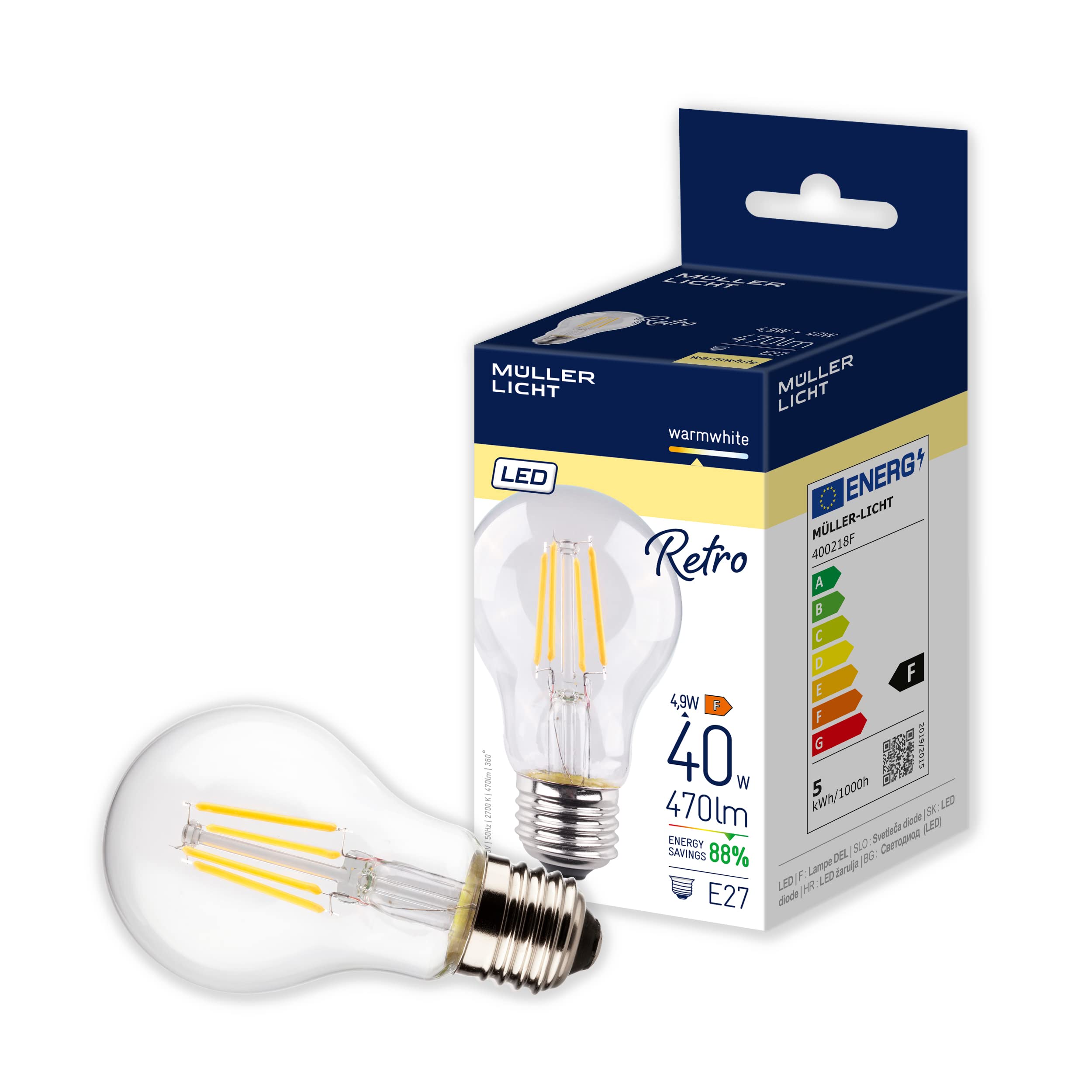 Müller Licht LED Pear-Shaped Filament, Glass, Clear, E27, 4 wattsW, 230 voltsV