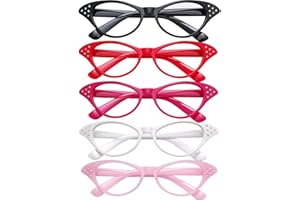 CiviLight 5 Pairs Cat Eye Glasses with Rhinestones Halloween Dress up Accessories Retro 50s 60s Party Costume Glasses No Lens
